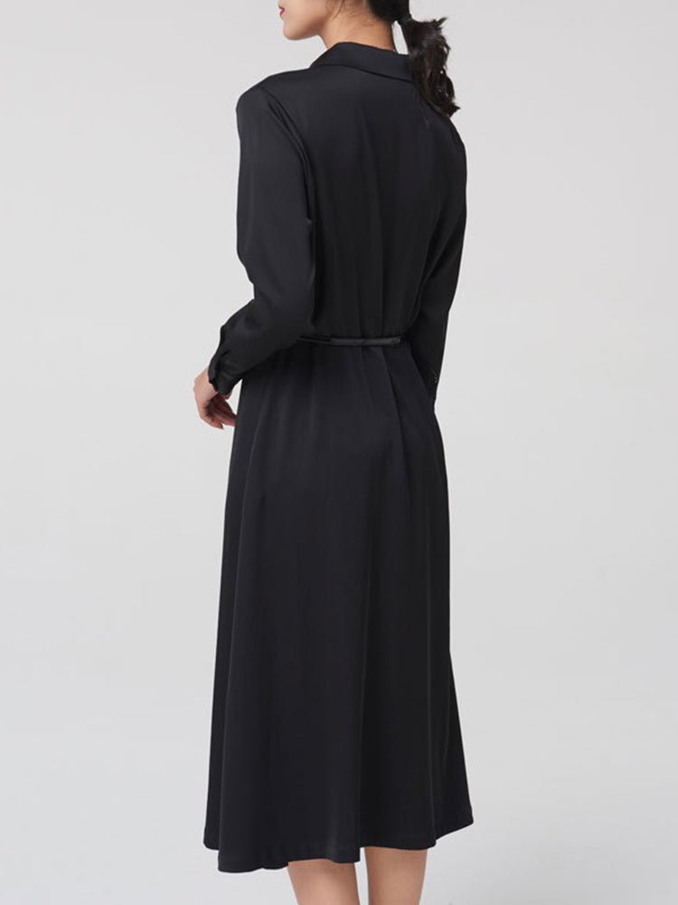 Long Sleeve Button Down Long Silk Dress With Belt - slipintosoft