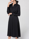 Long Sleeve Button Down Long Silk Dress With Belt - slipintosoft