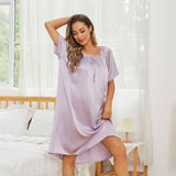 Loose Silk Nightgown for Womens Short Sleeve Silk Sleep Dress - slipintosoft