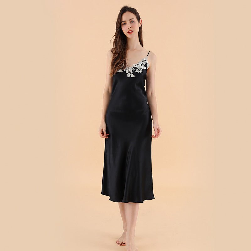 Luxurious Silk Nightgown with Lace Long Ladies Silk Dress - slipintosoft