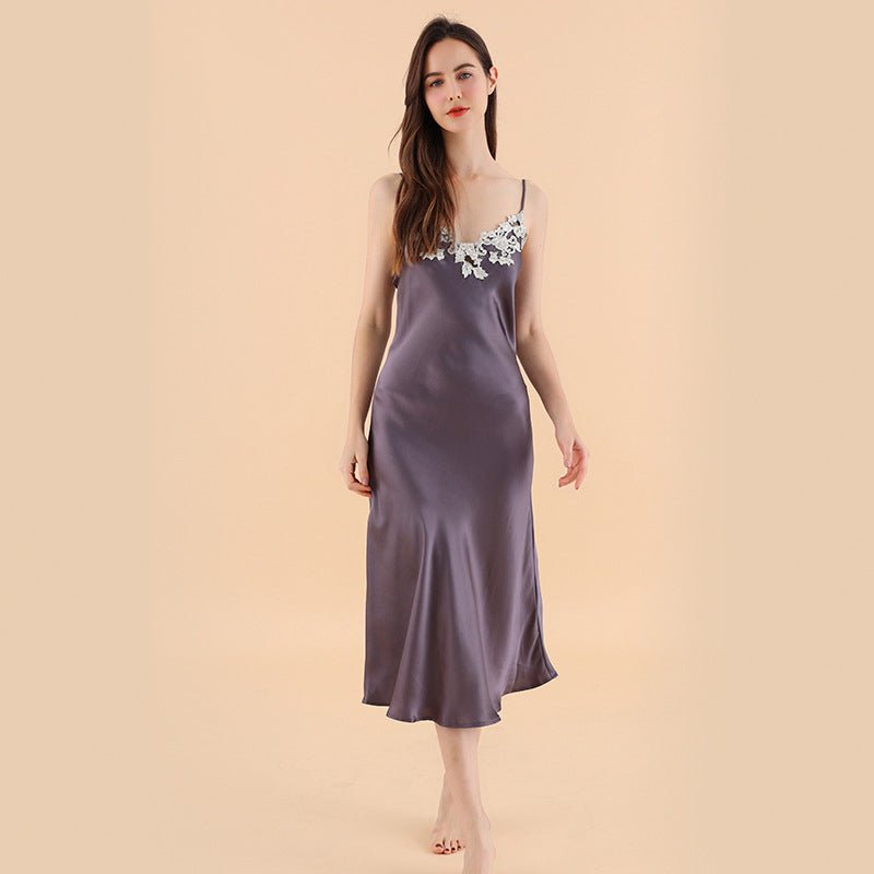 Luxurious Silk Nightgown with Lace Long Ladies Silk Dress - slipintosoft