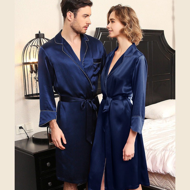 Klassisk Silk Matchande Robe Set Par 100% Ren Silk Robe för vuxna