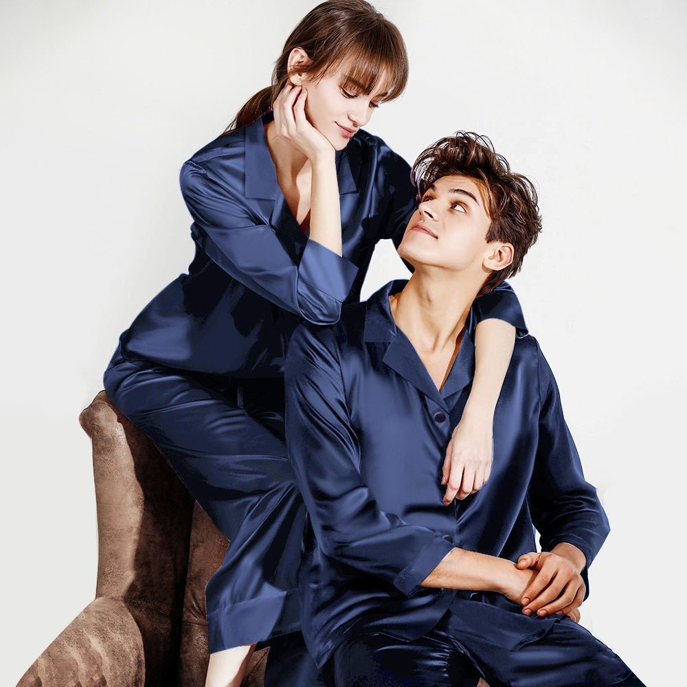 Lyxig Mulberry Silk Matchande Pyjamas Set Enfärgad Silk nattkläder för par