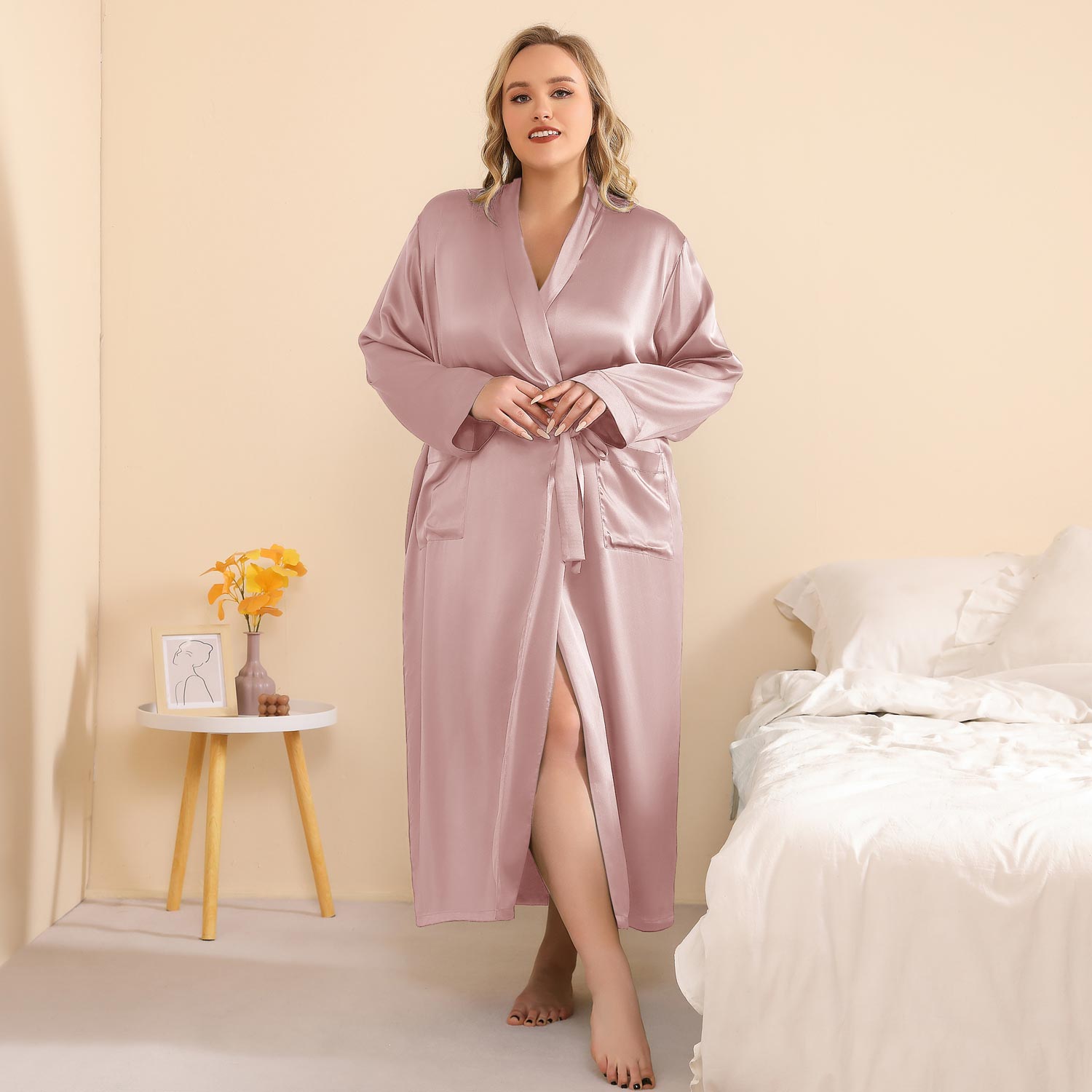 Plus Size Silk Robes For Women With Belt Pure Silk Bridal Party Robe - slipintosoft