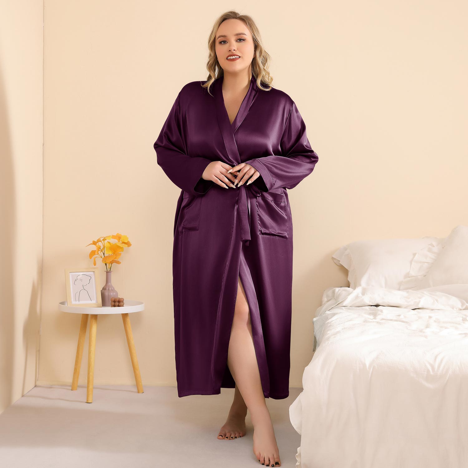 Plus Size Silk Robes For Women With Belt Pure Silk Bridal Party Robe - slipintosoft