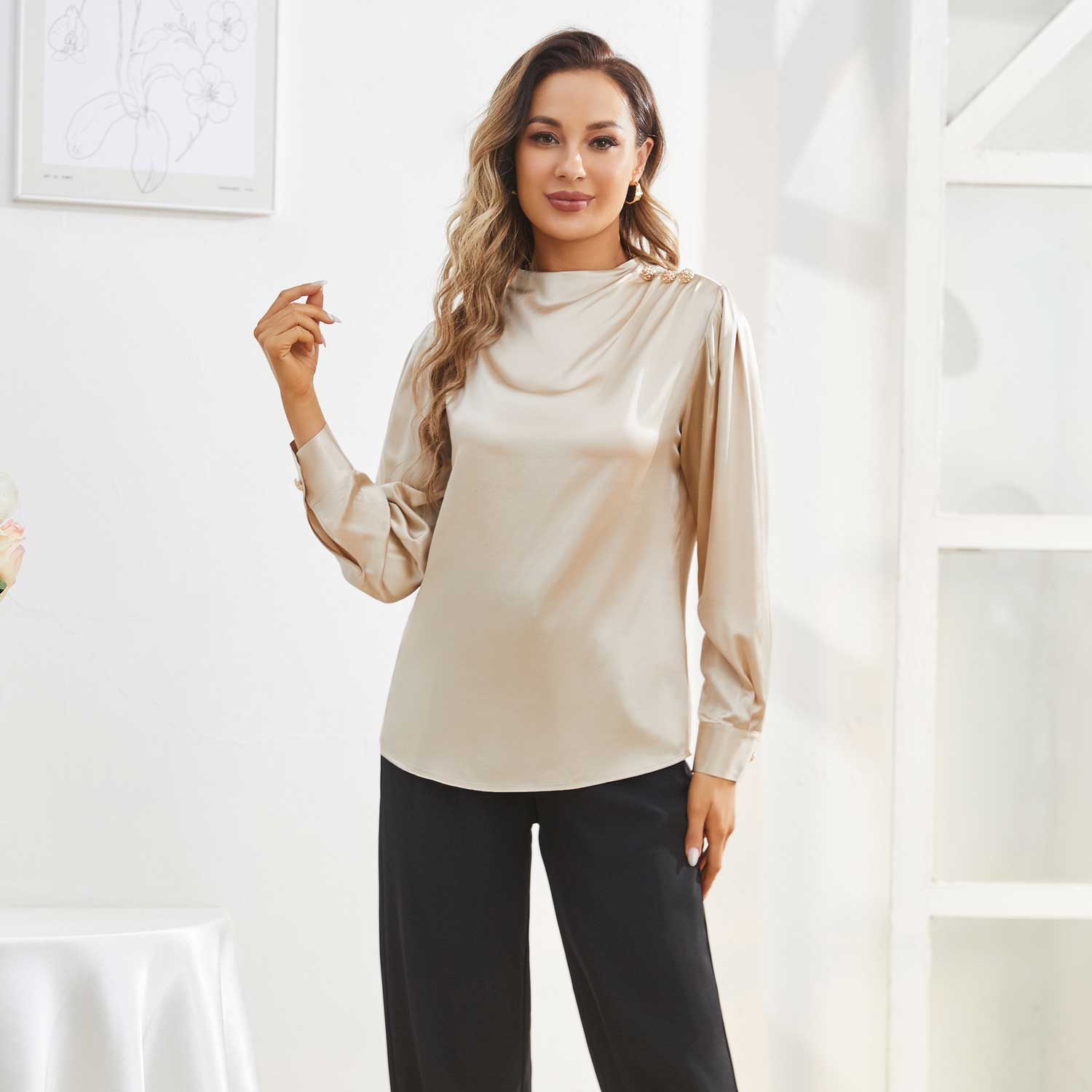 Silk Blouse For Womens 100% Mulberry Silk Long Sleeves Pullover Shirt - slipintosoft