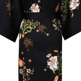 Long Silk Kimono Robe Lyx Black Cherry Blossom Prints med bälte alla storlekar