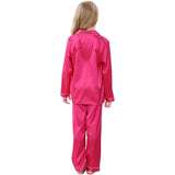 Girl Silk Pyjamas Set barn Silk PJS Långärmad Button-Down silk sovkläder