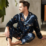 Långtryckt sidenpyjamas Silkpyjamasset för par