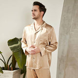 Lång Silk Matchande Pyjamas för kvinnor och Herr Silk Par Pyjamas Set