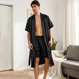 Men's Short Silk Robe Set Two Pieces Silk bathrobe Silk Kimono Robe Set with Shorts -  slipintosoft