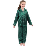 Girl Silk Pyjamas Set barn Silk PJS Långärmad Button-Down silk sovkläder