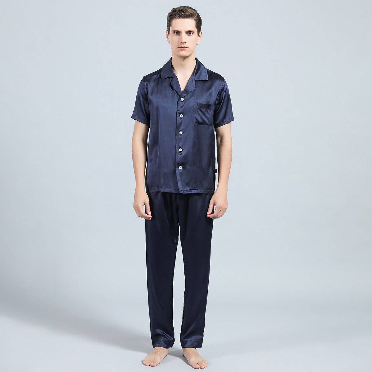 Short Sleeved Silk Pajama Set For Mens  Silk loungewear Short Silk Seelpwear -  slipintosoft