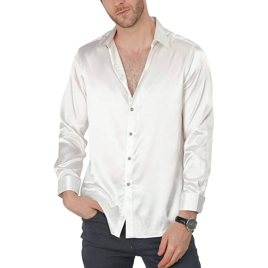Lyxig sidenklänning för män Slim Fit Silk Casual Dansfest Långärmade skrynkelfria smokingskjortor