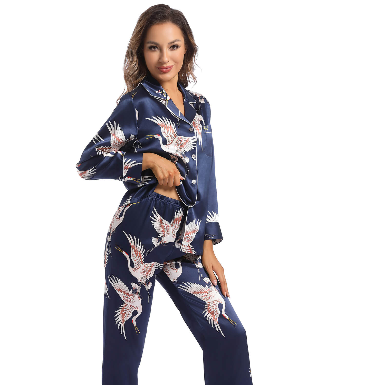 Women Silk Pajamas Set Printed Ladies Gorgeous Silk Nightwear Set - slipintosoft