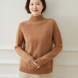 Women's 100% Cashmere Sweater Turtleneck Cable-Knit Tops - slipintosoft