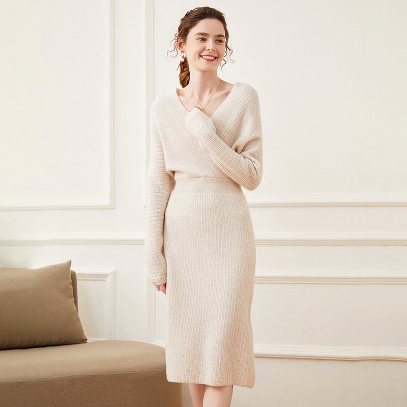 Women's A Line Cashmere Dress Long Sleeves Wrap Cashmere Dress - slipintosoft