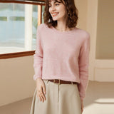 Women's Basic Round Neck Cashmere Sweater Classic Solid Cashmere Pullover - slipintosoft