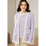 Women's Cable-Knit 100% Cashmere Long Sleeves Colorblock Cardigan - slipintosoft