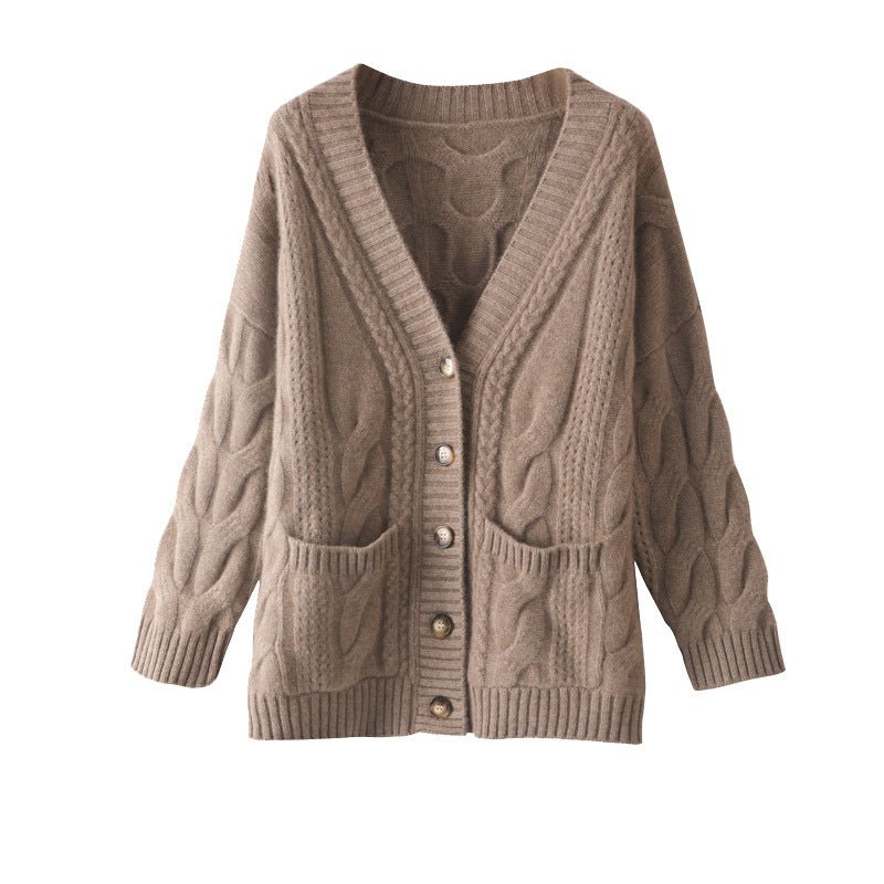 Women's Cashmere Cardigans with Pockets Shell Buttons Cashmere Coat Sweater - slipintosoft