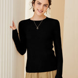 Women's Crew Neck 100% Cashmere Rib-Knit Sweater - slipintosoft