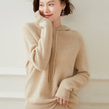 Women's Hoodie Cashmere Sweater Long Sleeve Cashmere Hooded Cashmere Sweater - slipintosoft