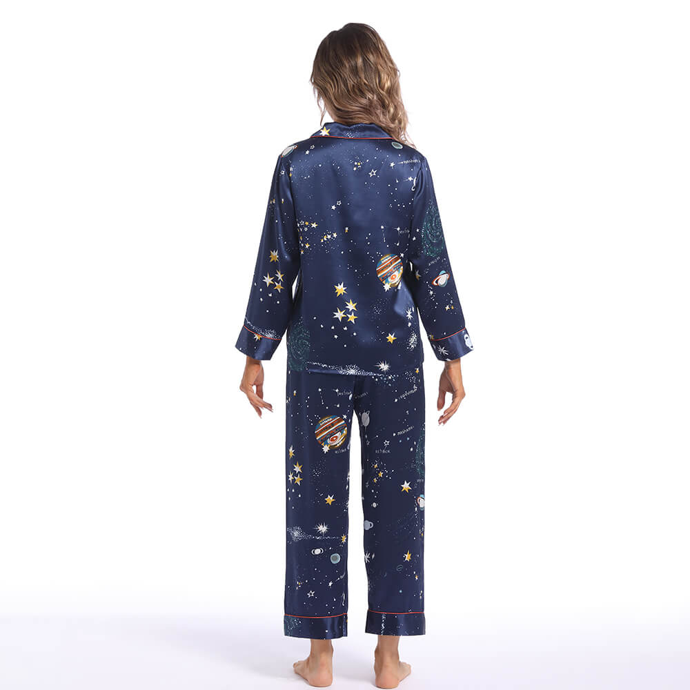 Women's Long Silk Two-Piece Pajamas Set Best Quality Silk Pyjamas Printed Silk PJS - slipintosoft