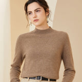 Women's Long Sleeves Cashmere Mock Neck Cashmere Sweater - slipintosoft