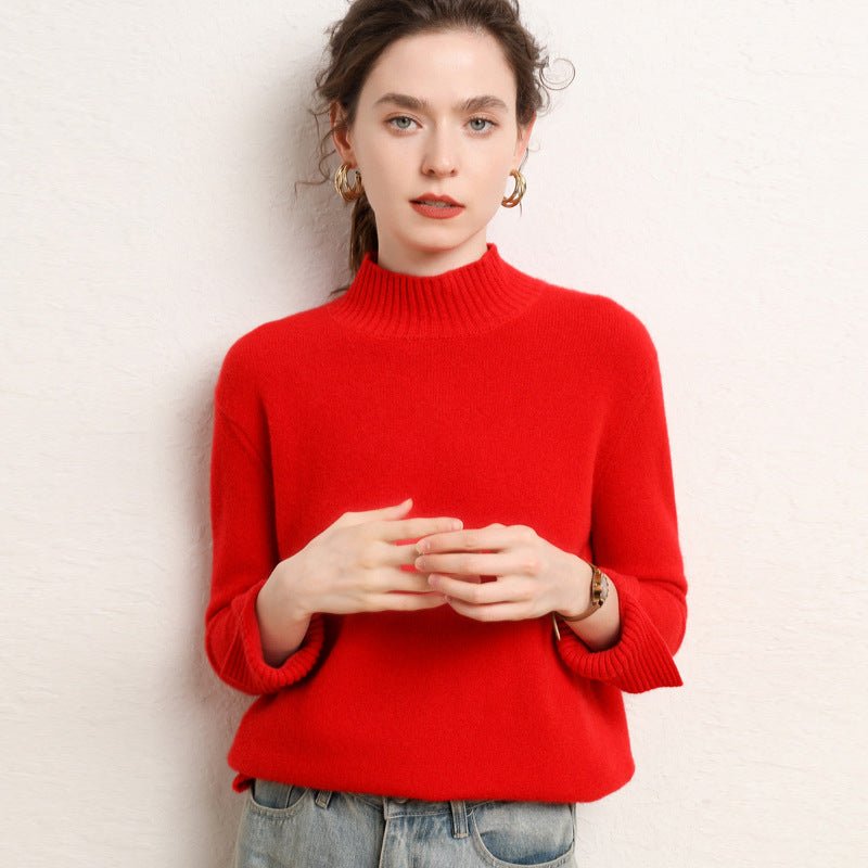 Women's Mock Neck Cashmere Sweater Multi-colors Drop Shoulder Cashmere Pullover - slipintosoft