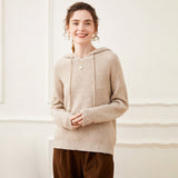 Women's Solid Cashmere Hoodie Long Sleeves Cashmere Sweater Hood - slipintosoft