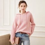 Women's Solid Cashmere Hoodie Long Sleeves Cashmere Sweater Hood - slipintosoft