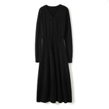 Women's V Neck Cashmere Dresses Knitted A Line Cashmere Dress - slipintosoft