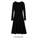 Women's V Neck Cashmere Dresses Rib-Knitted Cashmere Mermaid Dress - slipintosoft